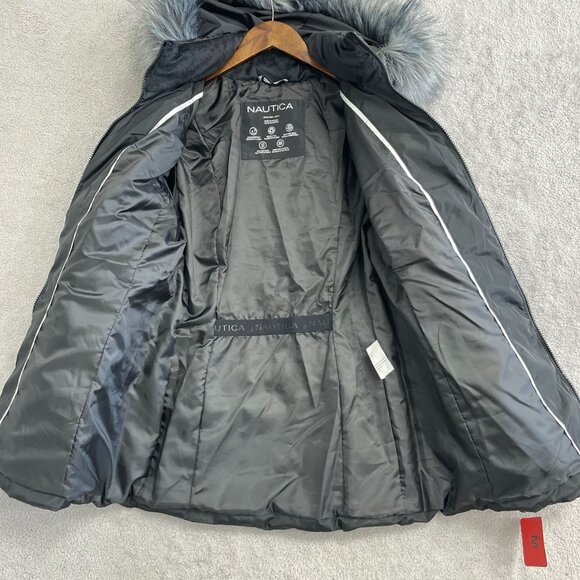 NEW Nautica Women's Size M Black Puffer Jacket W/ Detachable Faux Fur Hood - Picture 7 of 13
